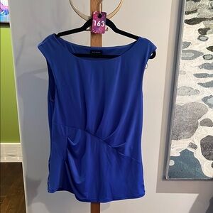 #163 Le Chateau Asymmetrical Sleeveless Blue Blouse Size L PTP 29 L 26